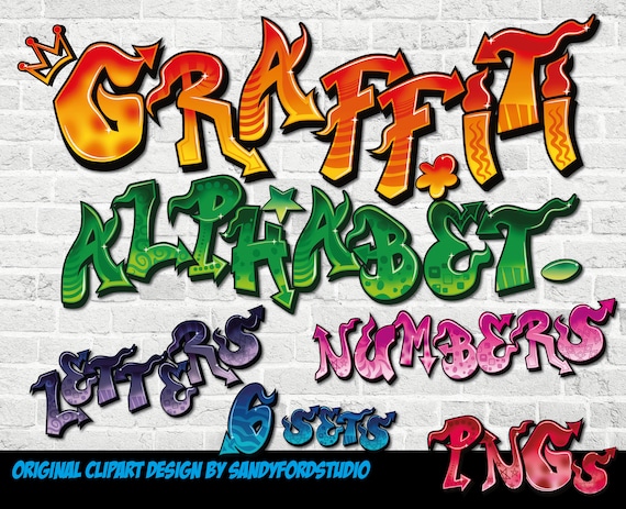 Graffiti Alphabet Clipart – 6 Colored PNG Sets (digital Download