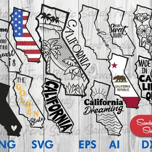 Bundle SVG État de la Californie, Californie des cliparts, contour de la Californie, Californie PNG, vecteur de la Californie - téléchargement immédiat