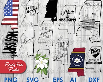 Mississippi State SVG Bundle: Outline Clipart, PNG, Vector (Instant Download)