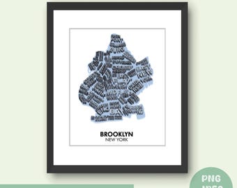 Mapa typograficzna Brooklynu: Ilustrowana dekoracja ścienna (do pobrania cyfrowego)
