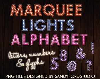 Marquee Lights Alphabet: Red, Blue, Pink, Purple PNG Files (Instant Download)