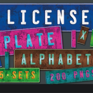 Placa de carro alfabeto 2 - Letras e números de placa de carro, arquivos PNG de fonte de placa de carro - cinco alfabetos completos - Download instantâneo