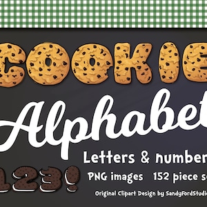 Cookie Alphabet - Lettere e numeri - Chocolate chip e oreo clipart - 152 file - file png - Download istantaneo