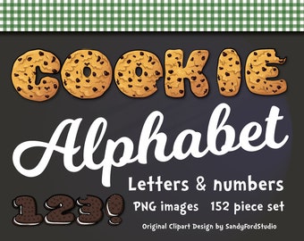 Cookie Alphabet - Letters and numbers - Chocolate chip and oreo clipart - 152 files - png files  - Instant Download