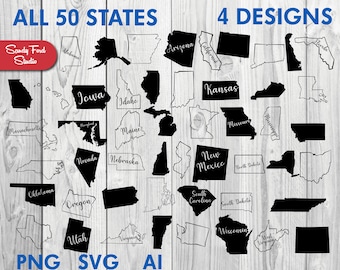 USA State SVG bundle, USA State Clipart, State Outlines, State shapes, America png, svg, ai- Instant Download