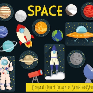 Sonnensystem Weltraum ClipArt Set. Rakete. Raumschiff. Astronaut Clipart - sofort-DOWNLOAD