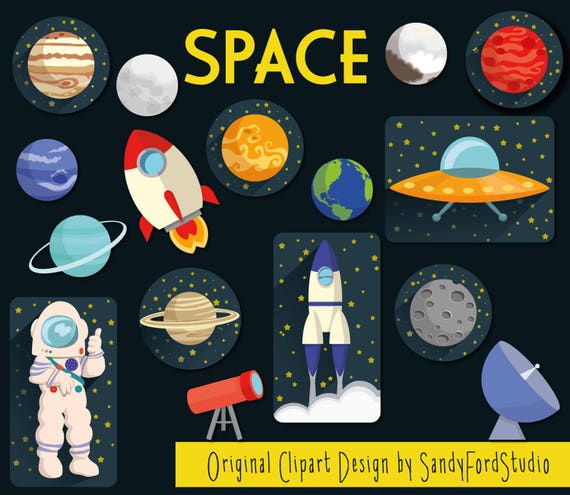 Sonnensystem Weltraum Clipart Set Rakete Raumschiff Etsy
