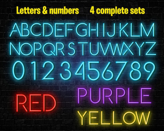Neon Lights Alphabet Neon Letters and Numbers Red Yellow Purple Light Blue Neon Font Neon PNG Files Instant Download Etsy