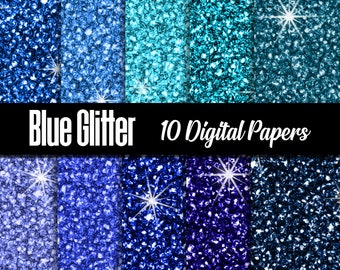 Blue Glitter Digital Papers - Blue Glitter Scrapbooking  Paper - Blue Sparkle Digital - Instant Download