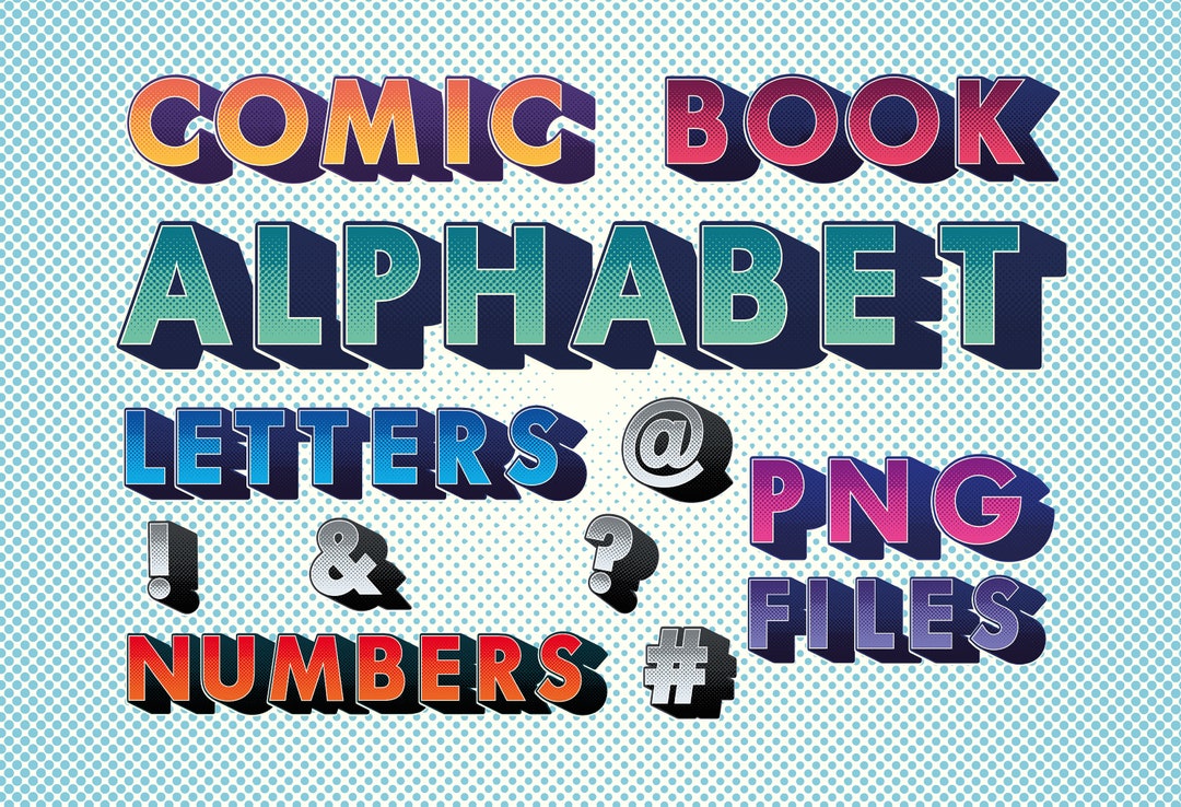 Comic Book Alphabet - Letters, Numbers Glyphs- 8 Sets Red, Yellow ...