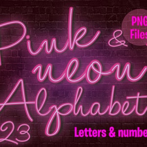 Alfabeto Neon Rosa - Letras e Números Cursivos Neon Rosa, Arquivos PNG de Fonte Neon - Download Instantâneo