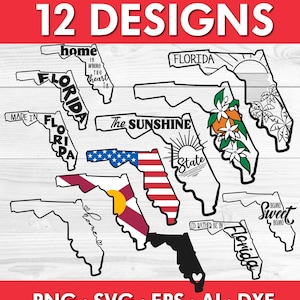 Florida SVG-bundel – handgetekende staat omtrek, vlag, bloem, landschap png ai eps dxf, shirtontwerp clipartbestanden voor de Cricut en silhouet