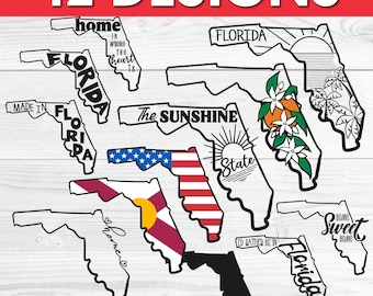 Florida SVG Bundle - Handgezeichnete Zustand Umriss, Flagge, Blume, Landschaft png ai eps dxf, Shirt Design Clipart Dateien für Cricut & Silhouette