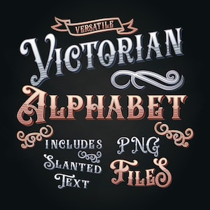 Victorian Alphabet Letters PNG | Ornate Vintage Font Clipart with Numbers & Flourishes | Digital Lettering Kit Instant Download