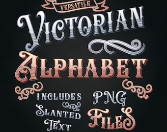 Victorian Alphabet Letters PNG | Ornate Vintage Font Clipart with Numbers & Flourishes | Digital Lettering Kit Instant Download