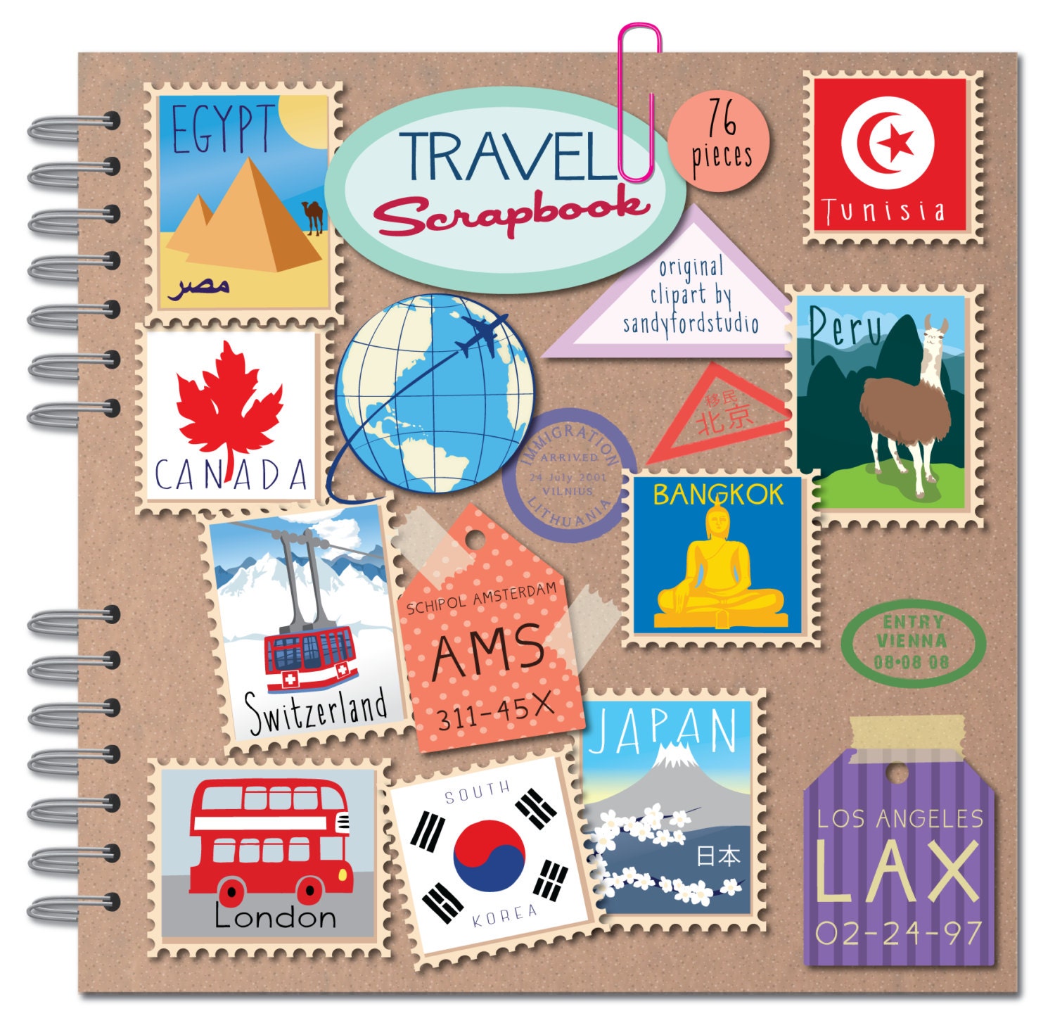 Travel Scrapbook Clipart 76 Piece Clipart Collection Instant Download 