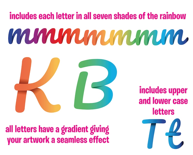 Cursive Rainbow Alphabet: PNG Lettering Set (instant Download) - Etsy