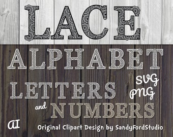 Lace Alphabet  & numbers - Black, white, cream - svg, png, ai files - Instant Download