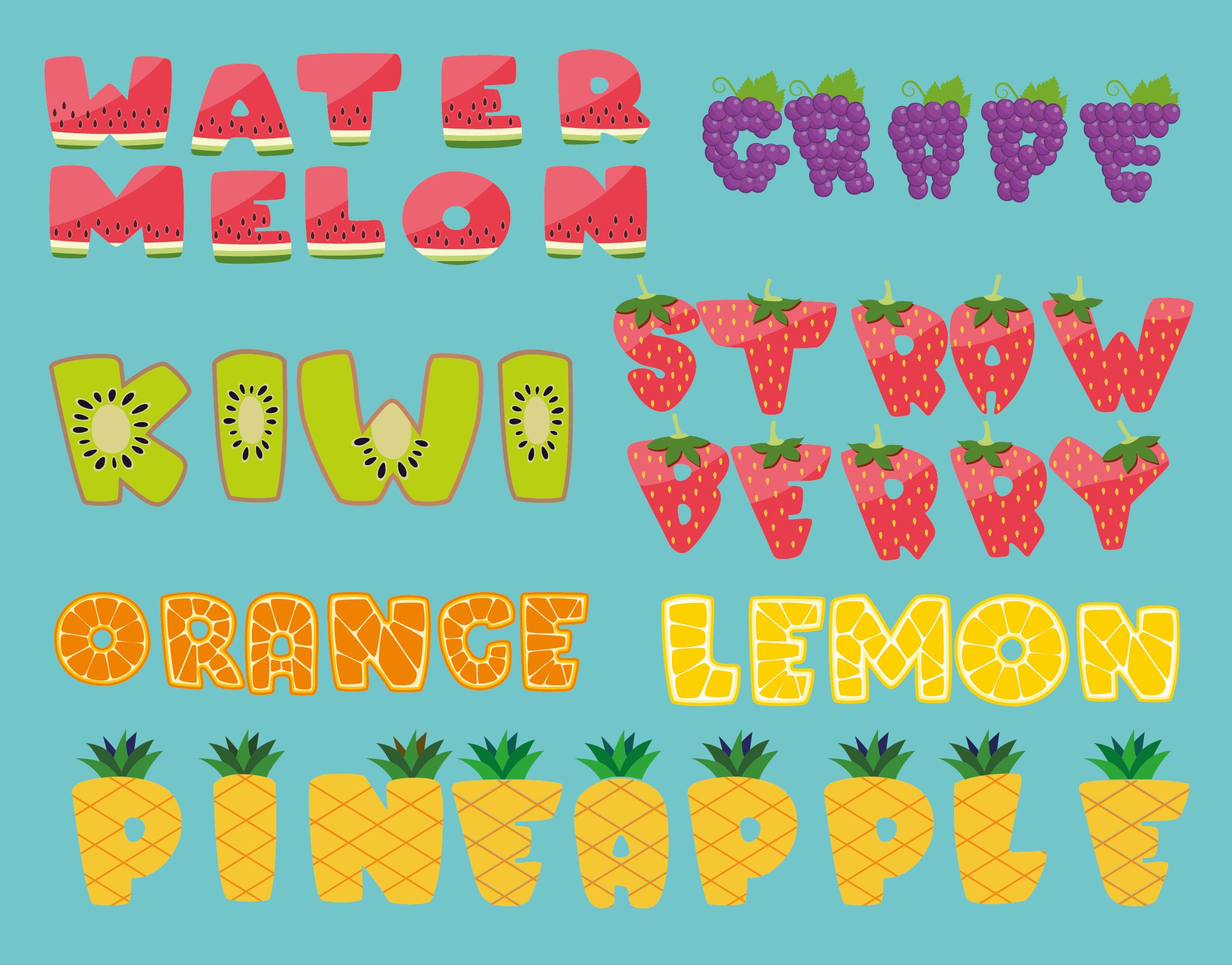 Fruity Alphabet Clipart, Fruit Letters SVG, PNG, Eps, Ai Files ...