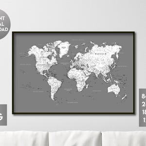 Große Weltkarte Schwarz-Weiß Print: Travel Tracker (Digitaler Download, JPEG Größen enthalten)