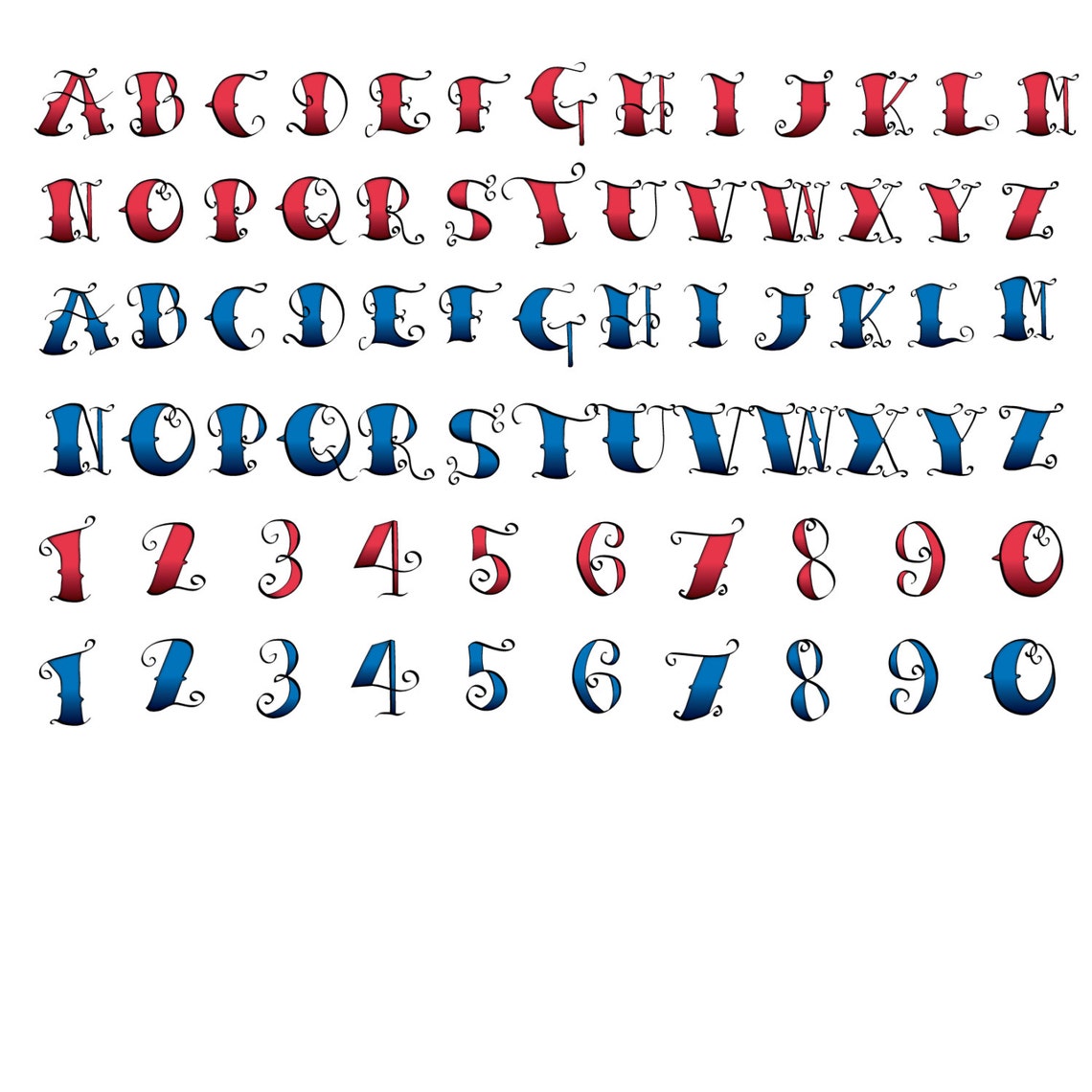 Tattoo Alphabet Clipart Tattoo Font Letters and Numbers Etsy