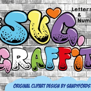 バブル グラフィティ クリップアート アルファベット - 8 色の文字と数字 - Cricut 用 SVG ファイル - 即時ダウンロード