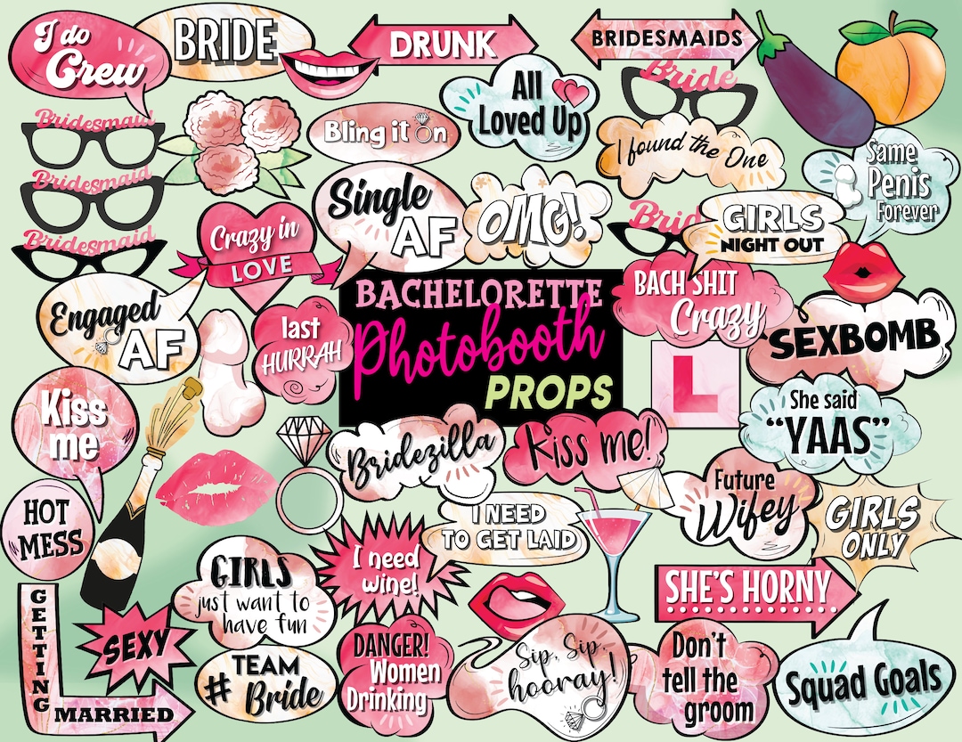 Bachelorette Party Photo Booth Props: 53 Piece Set (instant Download