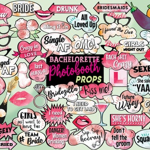 Bachelorette Party Photo Booth Props: 53 Piece Set (Instant Download)
