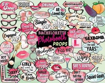Bachelorette Party Photo Booth Props: 53 Piece Set (Instant Download)