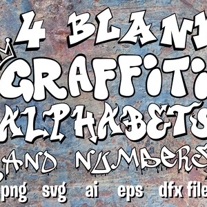 グラフィティ アルファベット クリップアート、白黒グラフィティ フォント バンドル、グラフィティ SVG、PNG、ai、eps、dxf ファイル - 即時ダウンロード