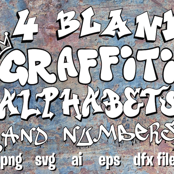 Graffiti Alphabet Clipart, Black & white Graffiti Font Bundle, Graffiti SVG, PNG, ai, eps, dxf files - Instant download