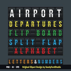 Airport Abflugtafel Schrift | Split Flap Letters Kit | Flugreisen Flipboard Alphabet: 6-Farben Clipart (PNG, AI,EPS)