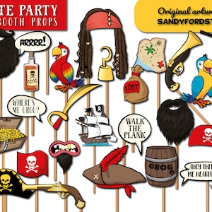 Pirate Party Photobooth Props -  30 piece set  - Instant Download