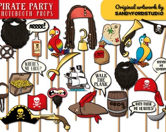 Pirate Party Photobooth Props -  30 piece set  - Instant Download