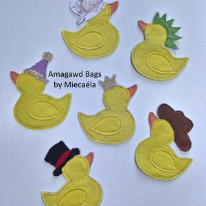 Duckies with hats! Handmade patchwork denim applique, Jeans bright fabric patch, sew-on for jeans, jackets bags & clothing, upcycled denim