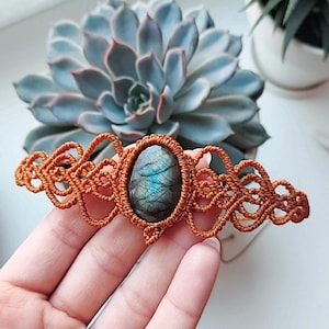 Labradorite Gemstone Macrame Choker: Handmade Adjustable Necklace