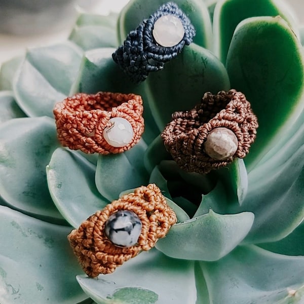 Macrame ring with Agate Gemstone, Agate Gemstone, macrame ring, Boho jewelry,  Gift for women, Handmade ring