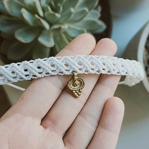 Macrame choker with Brass charm, Handmade macrame jewelry, Boho style