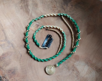 Macrame Hair Wrap with Brass Beads: Boho Hair Jewelry