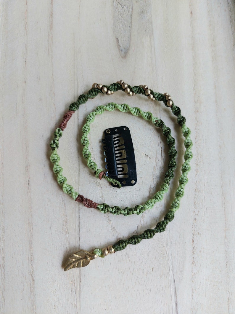 Macrame Hairwrap with Clips, Hair jewelry, Brass beads, Boho jewelry, Hair accessories, gift for woman Green