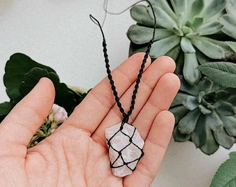 Lot De 3 Pendentifs En Cristal Bohème Macramé - Opale Rose, Quartz Rutile, Pietersite - Fait Main En Inde