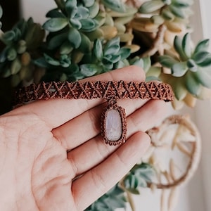Macrame choker with Moonstone Crystal, Handmade macrame necklace for women, Boho style jewelry