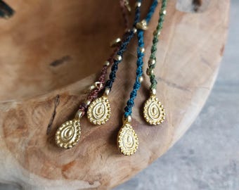 Macrame Hair Wrap with Brass Beads: Boho Hair Jewelry