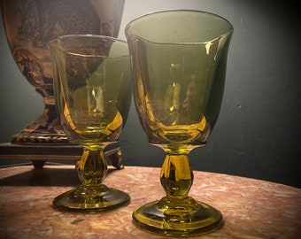 Set of 2- Uranium glass Canterbury goblets- UV reactive