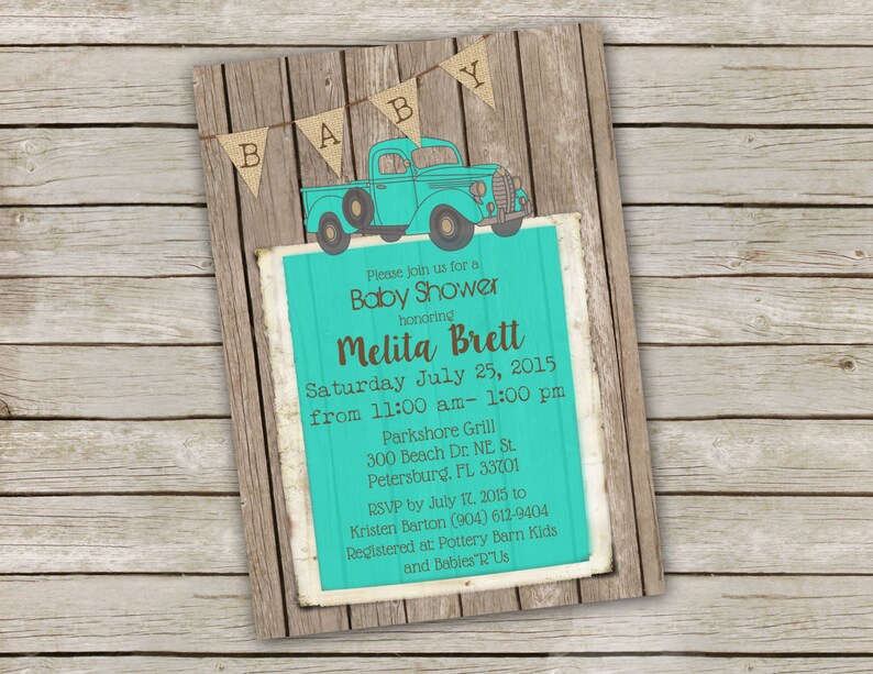 Rustic Baby Boy Shower Invitation in Turquoise Over Barn Wood Etsy
