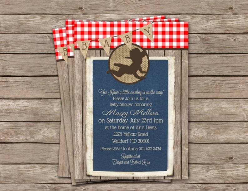 Cowboy Baby Shower Invitation Digital File Printable Rustic Etsy