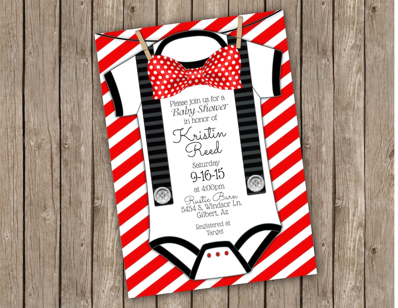 Boy Baby Shower Invitation Black and Red Bow Tie Suspenders Etsy