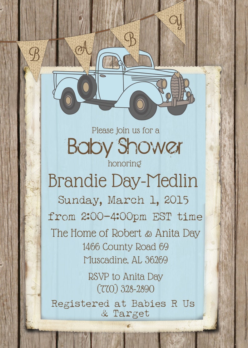 Rustic Baby Boy Shower Invitation in Baby Blue With Vintage Etsy