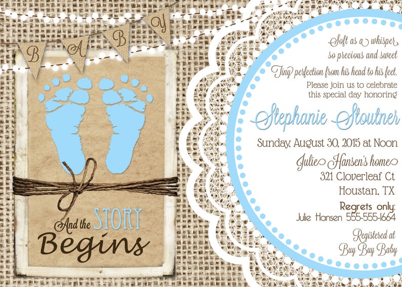 Rustic Baby Boy Shower Invitation Over Brown Kraft Paper Etsy