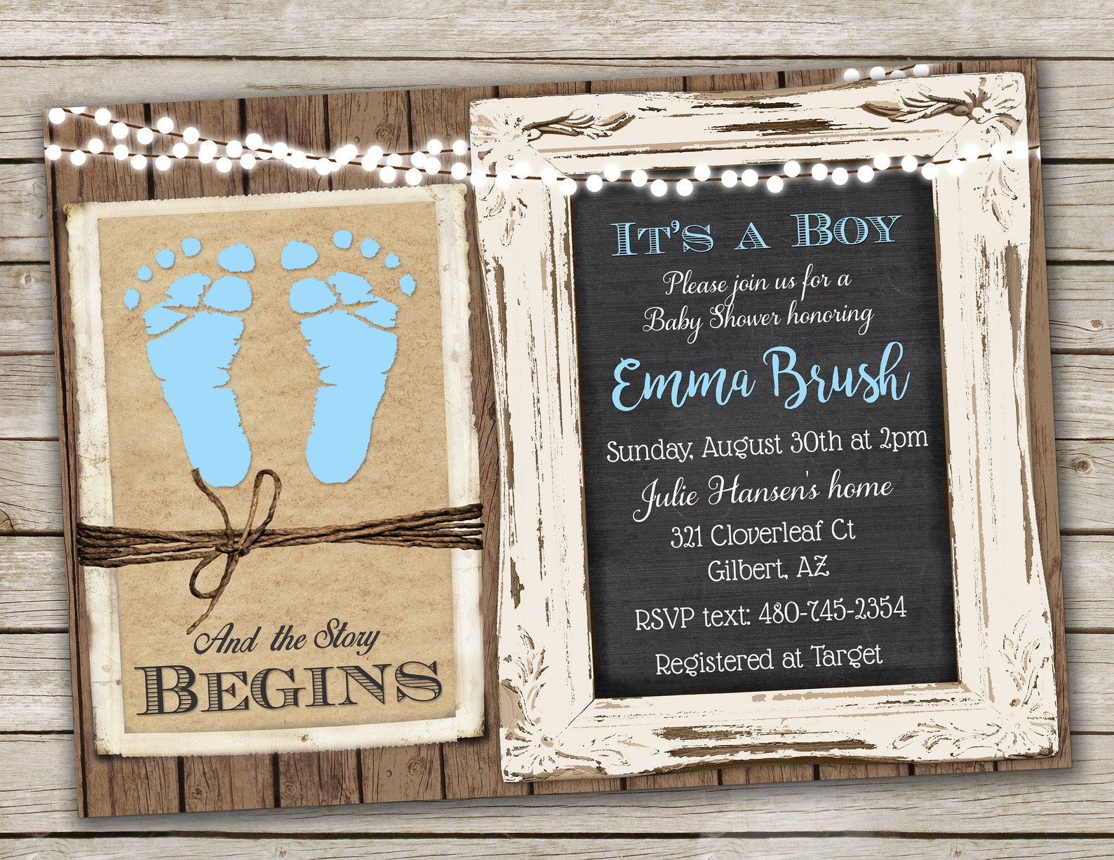 Rustic Baby Boy Shower Invitation over Brown Kraft Paper Wood Etsy
